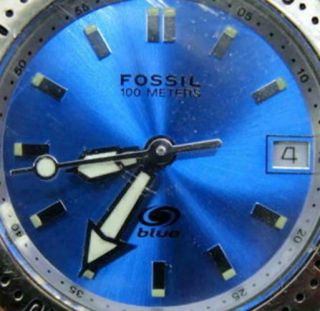 Fossil Blue Date Wr 100m Am - 3547 Glo Hands St Steel Watch Analog Quartz Batt