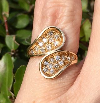 Vintage 14k Yellow Gold Diamond Pave Bypass Pinky Ring,  Size 4