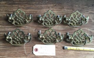 Set Of (6) Match Vintage Brass Chippendale Drawer Pulls 3 " Centers