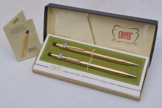 Vintage Cross 1/20 12 Kt Gold Filled Pen And Pencil Set 6601 Orig Box With Book