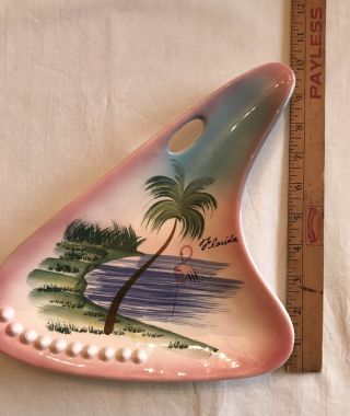 Vintage Retro Kidney Shaped Ashtray Dish Florida Pink Flamingo Japan Sun Brand