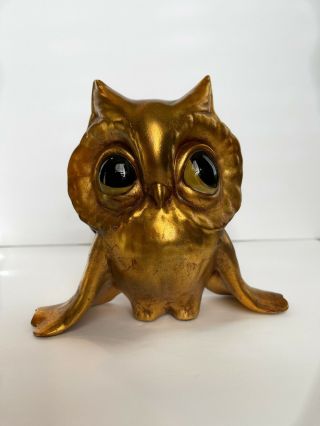 Vintage Anthony Freeman Mcfarlin Owl Gold Leaf Ceramic Big Eyes