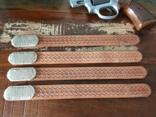 Vintage Tex Shoemaker Basketweave Western Belt Keepers Set Of 4 For 3 3/4 " Belt