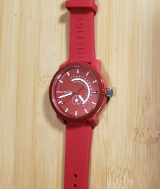 Tommy Hilfiger Denim 1791480 Watch With 44mm Red Face & Red Silicone Band