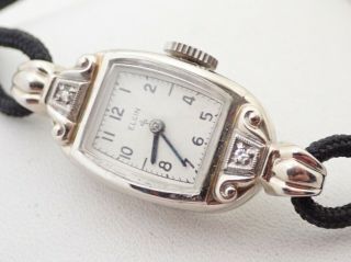 Vintage 14k Solid Gold Art Deco Diamond Elgin 19j Wristwatch Watch