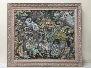 I Nyoman Suarta: Vintage 1980s Ubud Balinese Framed Painting Bali 29x25