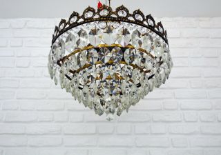 Antique Vintage Brass & Crystals Low Ceiling Huge Chandelier Lighting Lamp