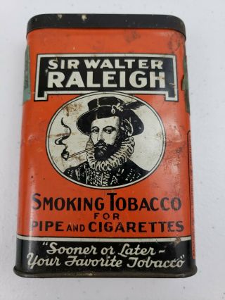 Vintage Sir Walter Raleigh Tobacco Pocket Tin With Match Striker Bottom.  Empty