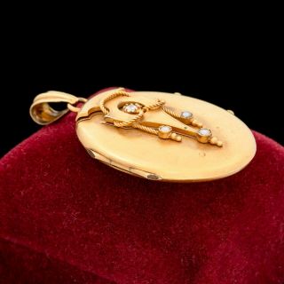 Antique Vintage Art Nouveau 18k Gold Etruscan Diamond Seed Pearl Locket Pendant