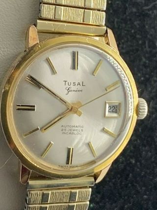 Tusal Geneve Eta 2472 25 Jewel Automatic Vintage Watch Rare