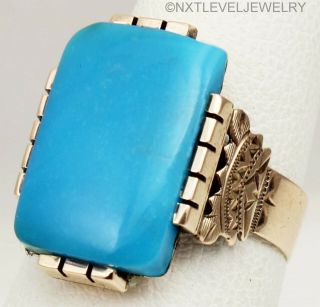 Antique Victorian Natural Persian Turquoise 10k Solid Rose Gold Cocktail Ring