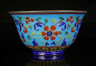 FINE Antique Chinese Cloisonné Enamel Lotus Flower Bowl 18th/ 19th C QING 4