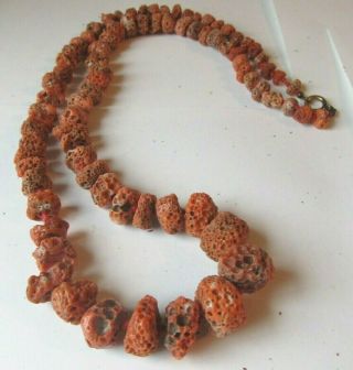 Antique 1920s Estate Jewelry Natural Coral Graduated Beads Necklace 66 Grams