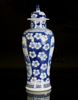 Antique Chinese Blue and White Prunus Blossom Porcelain Vase & Lid KANGXI 19th C 4
