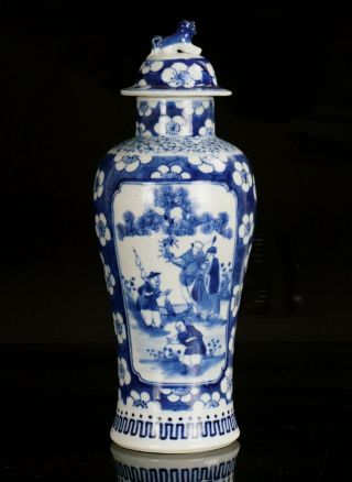 Antique Chinese Blue and White Prunus Blossom Porcelain Vase & Lid KANGXI 19th C 6
