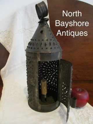 Antique 1800s England Punched Tin Or Sheet Metal Candle Lantern Holder Aafa