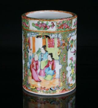 Antique Chinese Canton Export Famille Rose Porcelain Brush Pot Bitong C1860 Qing