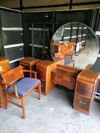 1930 ' s Era Art Deco Vanity With Mirror and Chair/Seat Price Drop 2