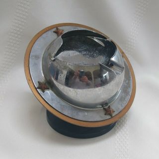 Atomic Space Age Chrome Copper/brass Orb Sphere Ball Ashtray Plastic Stand 50 