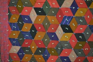 ELEGANT Vintage 20 ' s Tumbling Blocks Antique Quilt Three Dimensional Design 4