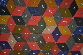 ELEGANT Vintage 20 ' s Tumbling Blocks Antique Quilt Three Dimensional Design 6
