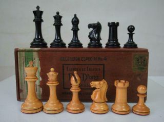 Antique English Club Chess Set Jaques Pattern Ayres K 4 ",  Box No Board