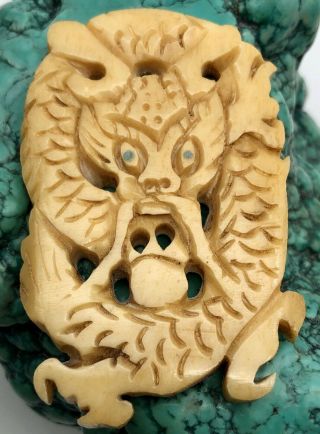 Large Vintage Chinese Carved Horn Dragon Pendant 2 1/8” Asian China
