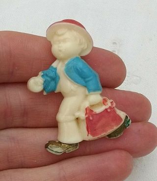 Vintage Jewellery Art Deco Hand Painted Celluloid Boy Brooch Pin Early Plastic