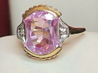 Antique Estate 10k Gold Pink Sapphire Diamond Ring Signed B & F Baden & Foss