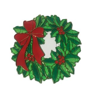 Vintage Plastic Suncatcher Wreath Christmas Holly Wreath 8” Tall Holiday Decor