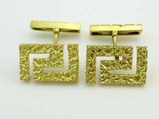 Antique Vintage 18k Yellow Gold Greek Key Motif Heavy Cufflinks Not Scrap