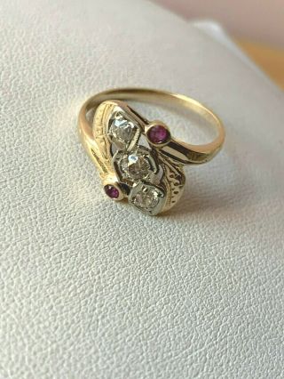 Antique Vintage Art Deco 14k Yellow Gold Diamonds And Rubies Ring One Of A Kind