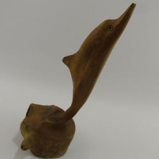 Wooden Dolphin Figure 12.  5 " Carved Wood Figurine Ocean Vintage Nautical Decor