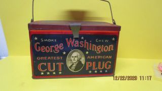 George Washington Cut Plug Tobacco Tin Lunch Box Style Wooden Handle