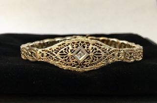 Antique 14k Yellow Gold Art Deco Victorian Diamond Filigree Bracelet Fancy/ Vntg