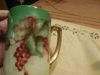VTG SET OF TWO (2) HAND PAINTED PORCELAIN LIMOGES HANDLED MUGS WITH FRUIT 3