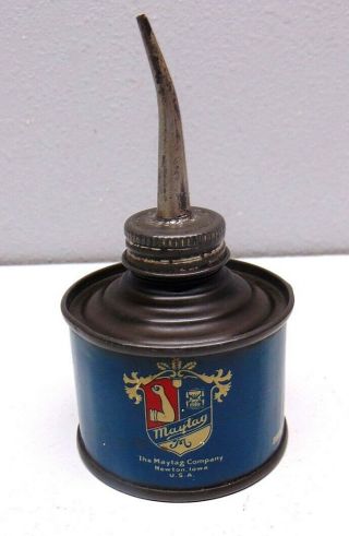 Vintage Blue Maytag Small Co.  Newton,  Iowa Washing Machine Metal Empty Oil Can
