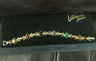 Vintage Multi - Color 6 Scarab Stone Bracelet 7 1/2”