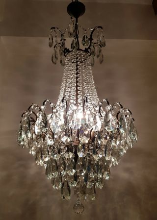 Antique Vintage Cast Brass & Crystals Spider Style Chandelier Lighting Lamp