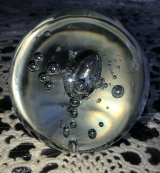 Vintage 3.  5” Studio Art Glass Clear Controlled Bubble Paperweight