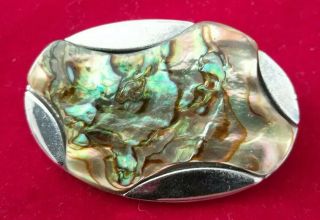 Vintage Jewellery Gorgeous Exquisite Silver Tone Green Abalone Abstract Brooch