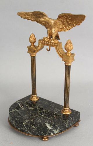 Antique 19thC Gold Gilt Bronze American Eagle Pocket Watch Holder & Marble Tray 3