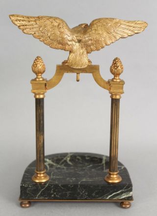 Antique 19thC Gold Gilt Bronze American Eagle Pocket Watch Holder & Marble Tray 4