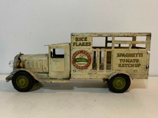 Vtg Antique 1930s Metalcraft Pressed Steel Toy Heinz Rice Flakes Delivery Truck