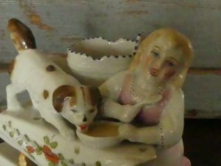 Antique Girl & Dog Porcelain Match Holder W Striker.  Conta Boehme?