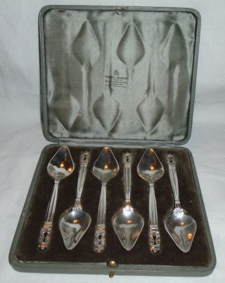 Cased Set Of Silver Grapefruit Spoons By Georg Jensen,  London Import 1936