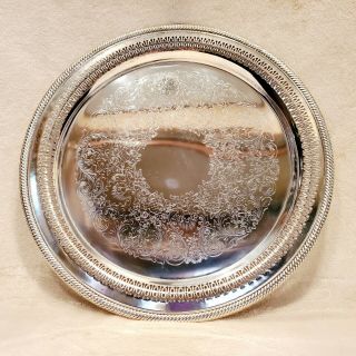 Vintage Wm Rogers 15 " Round Silver Plate Serving Tray Rope Edge Pierced