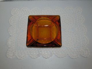 Vintage Mid - Century Restaurant Amber Square Glass Ashtray 5 3/4 " X 5 3/4 "