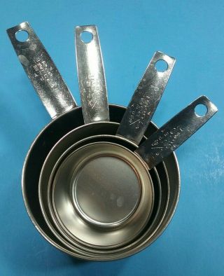 Vintage Foley Stainless Steel 4pc Measuring Cups 1c,  1/2c,  1/3c,  1/4c