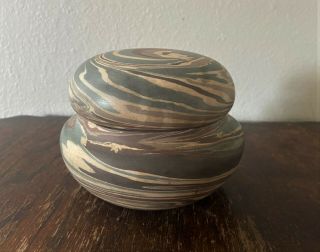 Antique Vintage Signed Niloak Art Pottery Missionware Swirl Lidded Bowl Jar